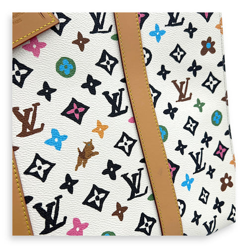 Sac Plat Shoulder Bag White in Coated Canvas, Gold hardware