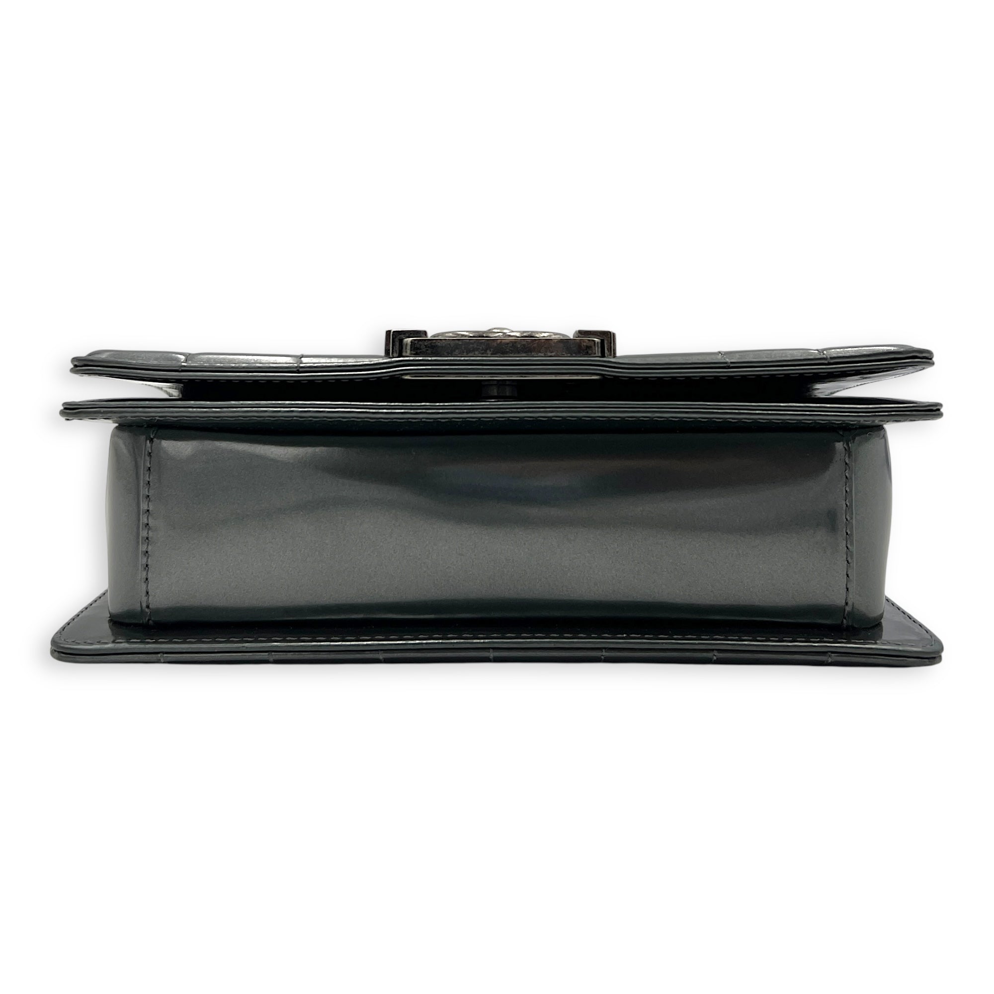 Boy Shoulder Bag Mini Silver in Patent Leather, Ruthenium hardware