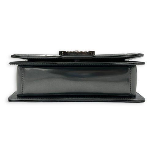 Boy Shoulder Bag Mini Silver in Patent Leather, Ruthenium hardware
