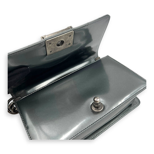 Boy Shoulder Bag Mini Silver in Patent Leather, Ruthenium hardware