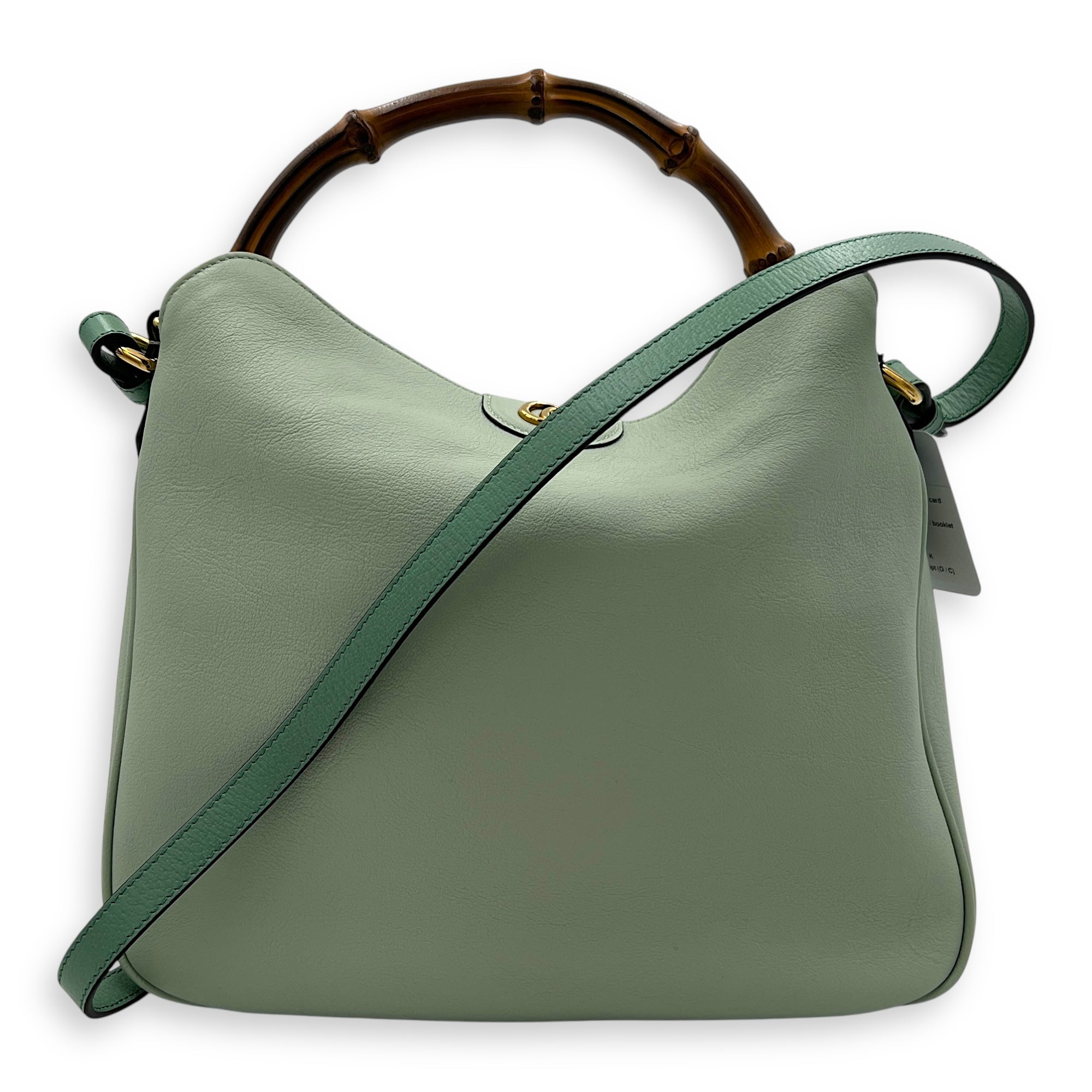 Bamboo Shoulder Bag Green in Calfskin, Gold hardware