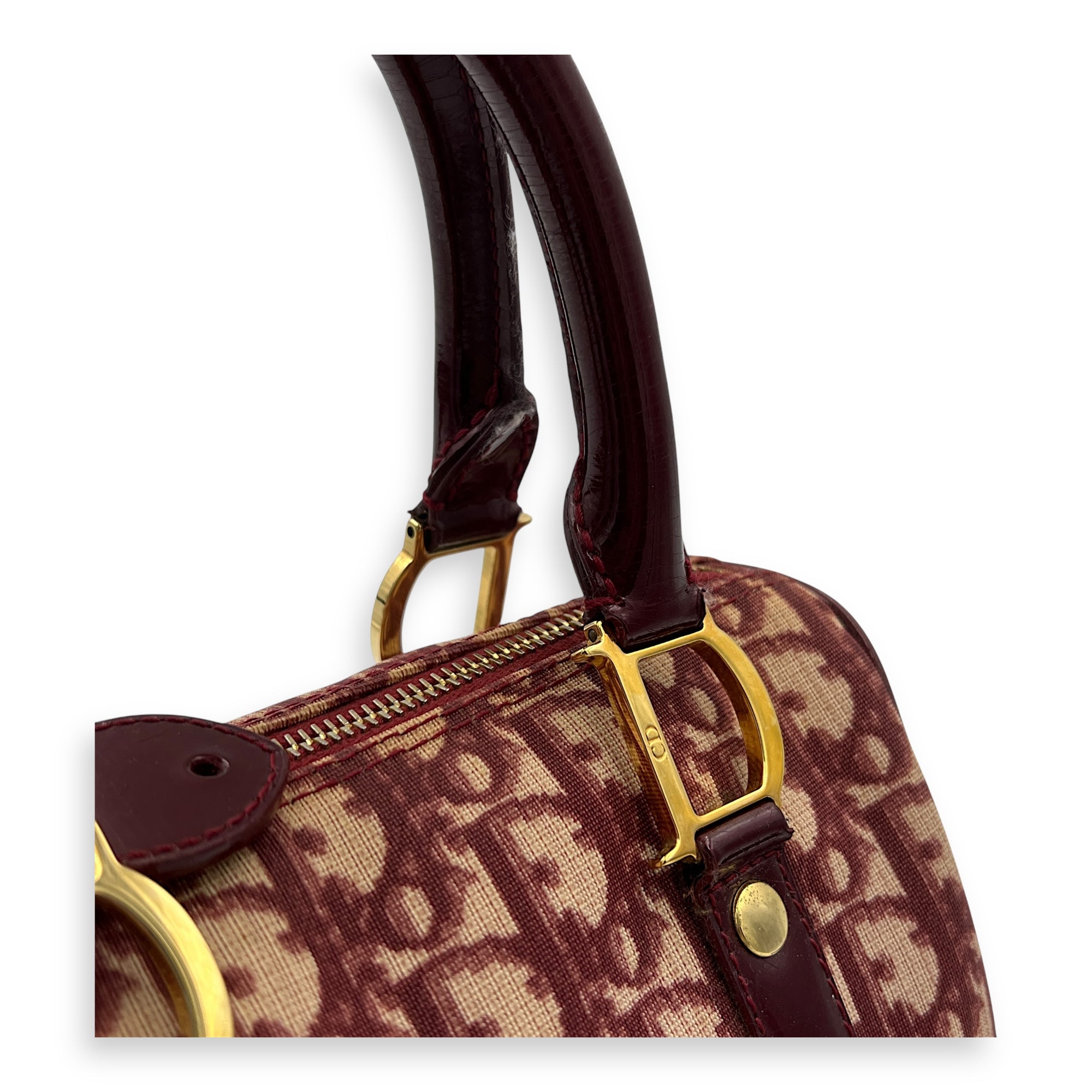 Trotteur Hand Bag Red in Canvas, Gold hardware