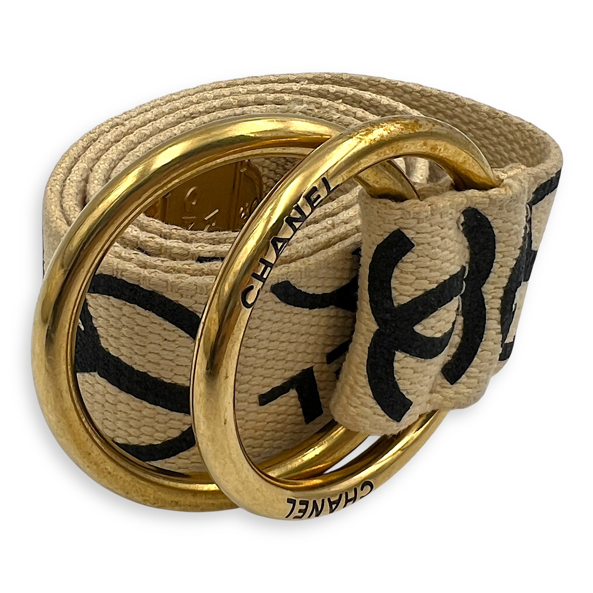 Rue Cambon Belt Beige in Canvas, Gold hardware