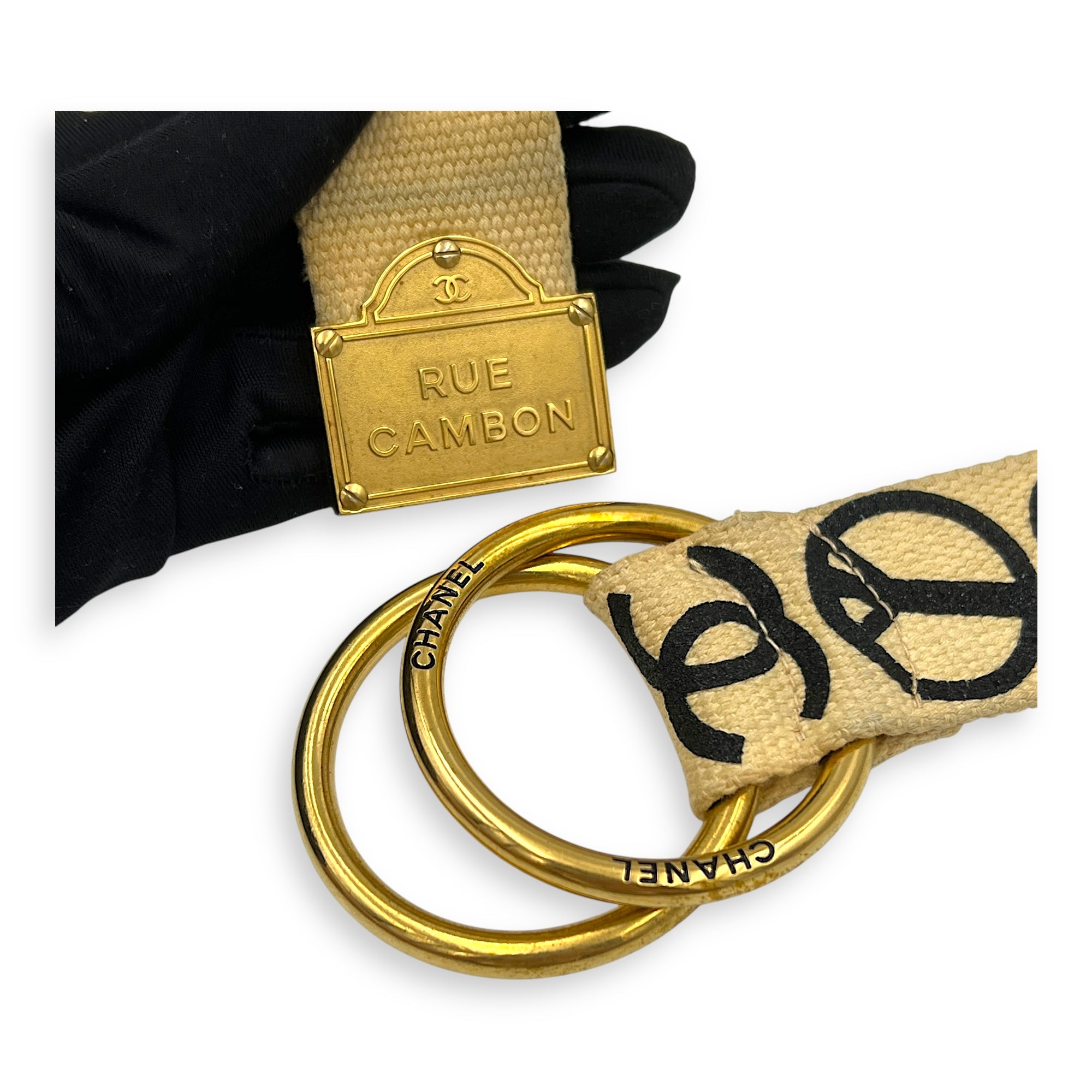 Rue Cambon Belt Beige in Canvas, Gold hardware