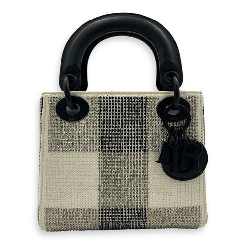 Lady Dior Top Handle Bag Mini White in Calfskin, MATTE BLACK hardware