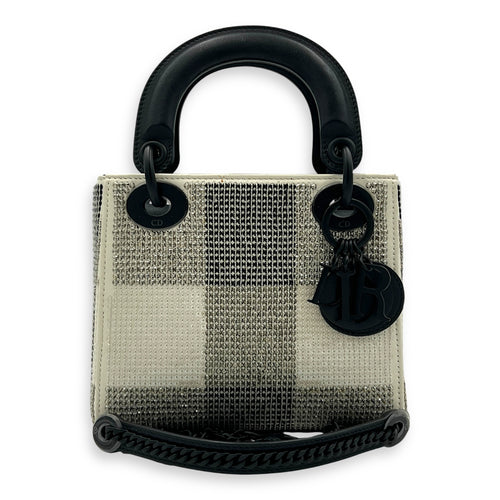 Lady Dior Top Handle Bag Mini White in Calfskin, MATTE BLACK hardware