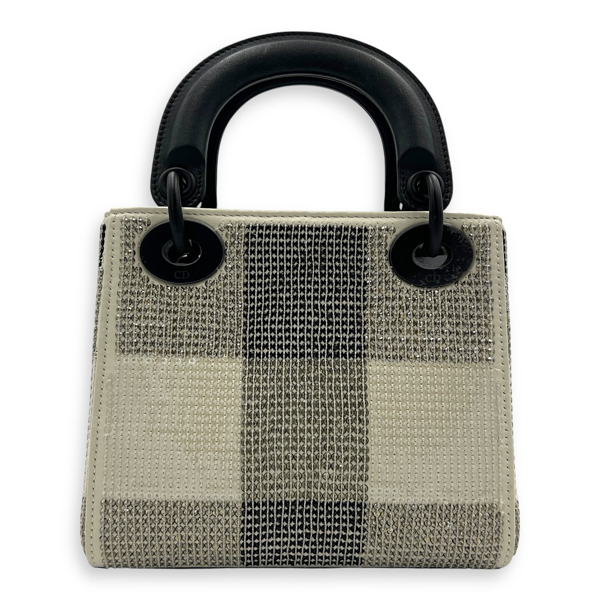 Lady Dior Top Handle Bag Mini White in Calfskin, MATTE BLACK hardware