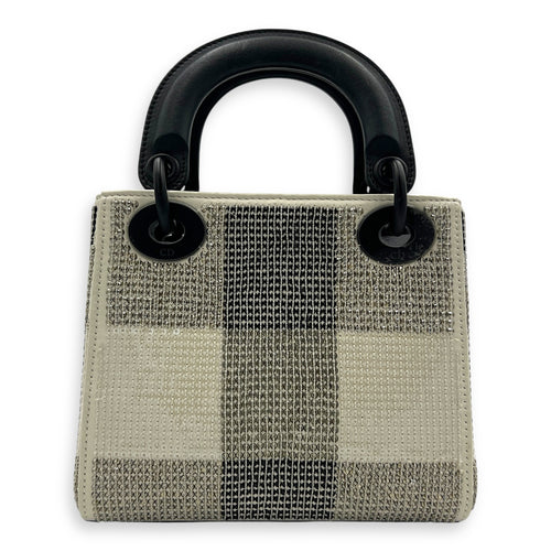 Lady Dior Top Handle Bag Mini White in Calfskin, MATTE BLACK hardware