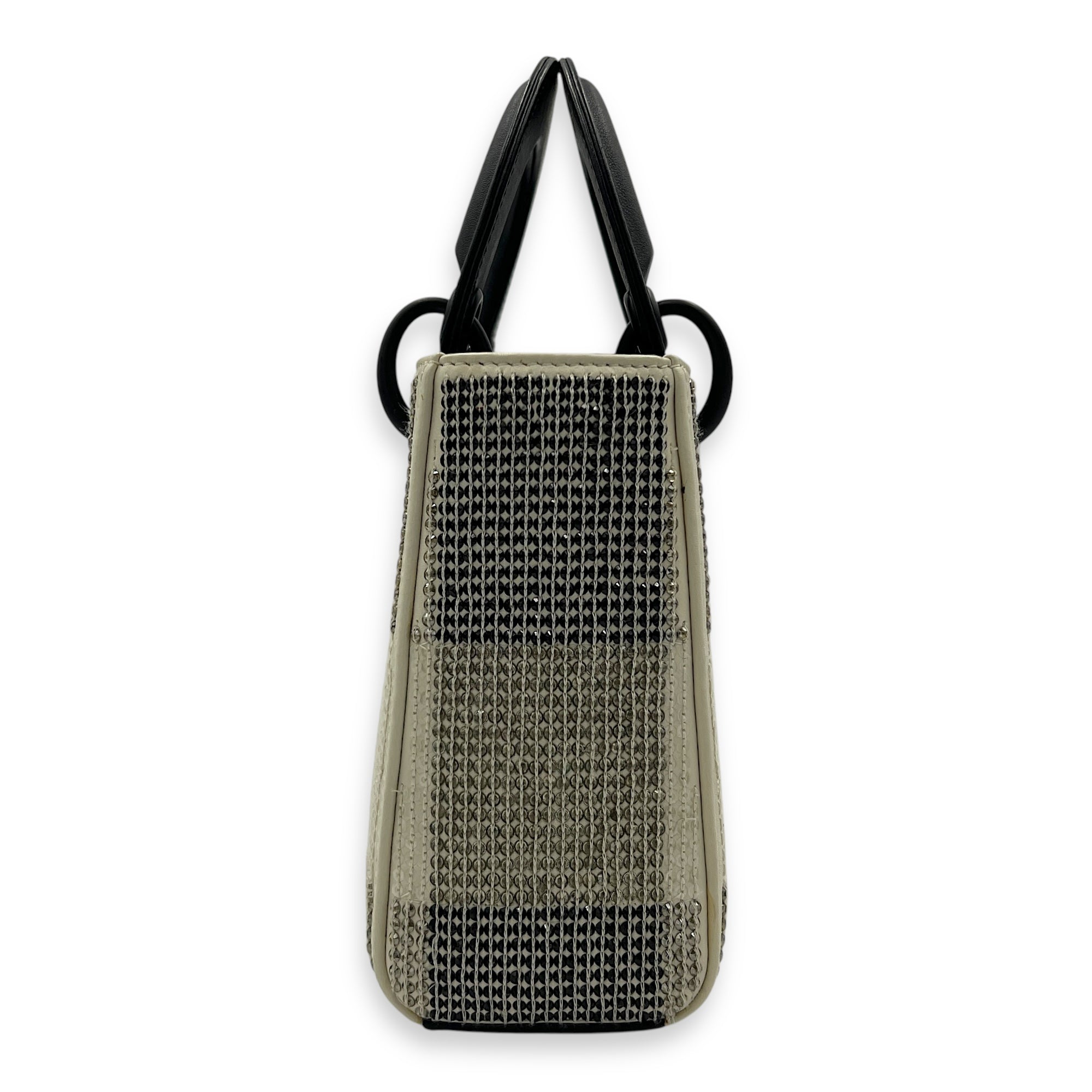 Lady Dior Top Handle Bag Mini White in Calfskin, MATTE BLACK hardware