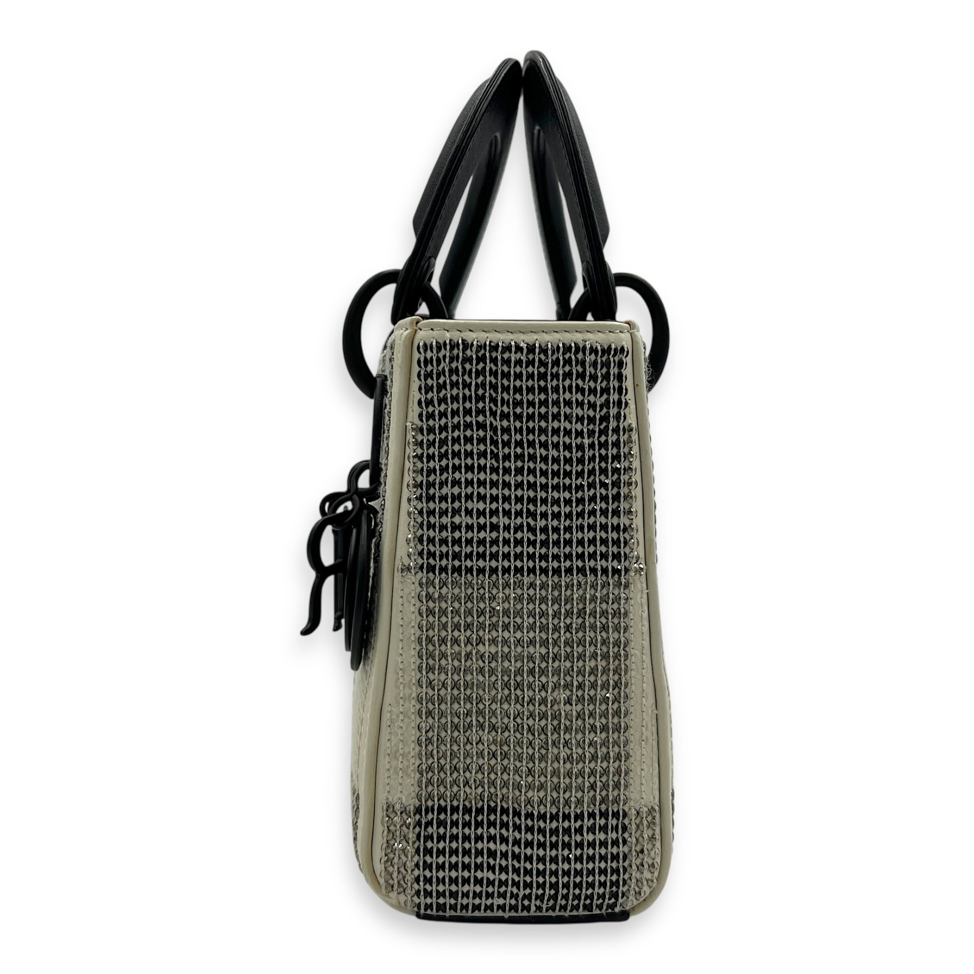Lady Dior Top Handle Bag Mini White in Calfskin, MATTE BLACK hardware