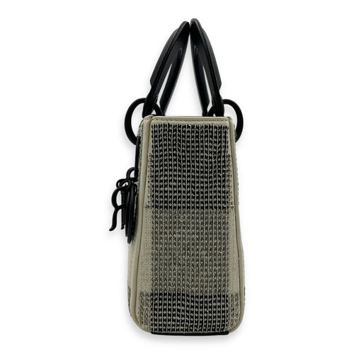 Lady Dior Top Handle Bag Mini White in Calfskin, MATTE BLACK hardware