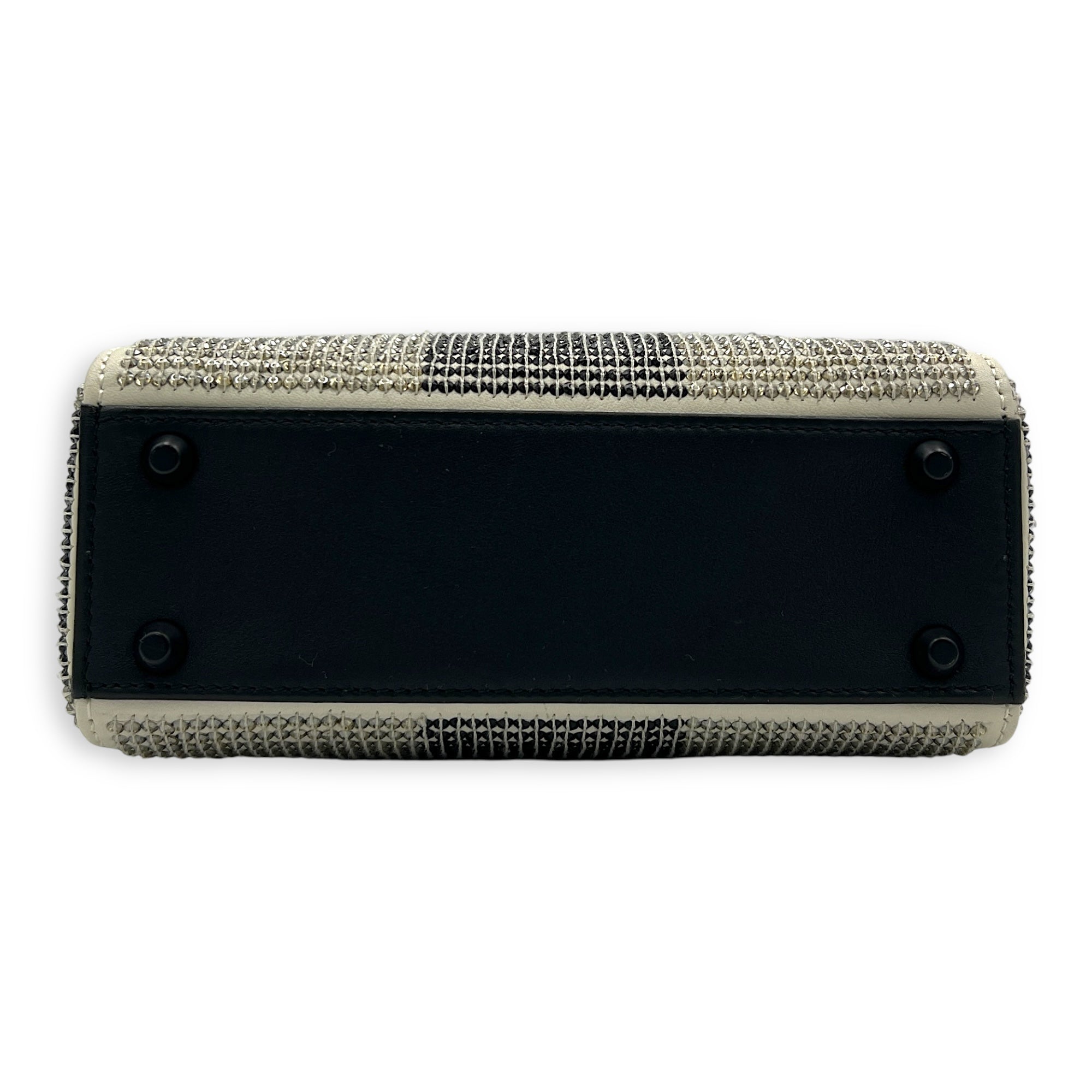 Lady Dior Top Handle Bag Mini White in Calfskin, MATTE BLACK hardware