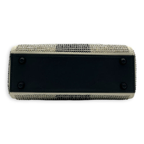 Lady Dior Top Handle Bag Mini White in Calfskin, MATTE BLACK hardware