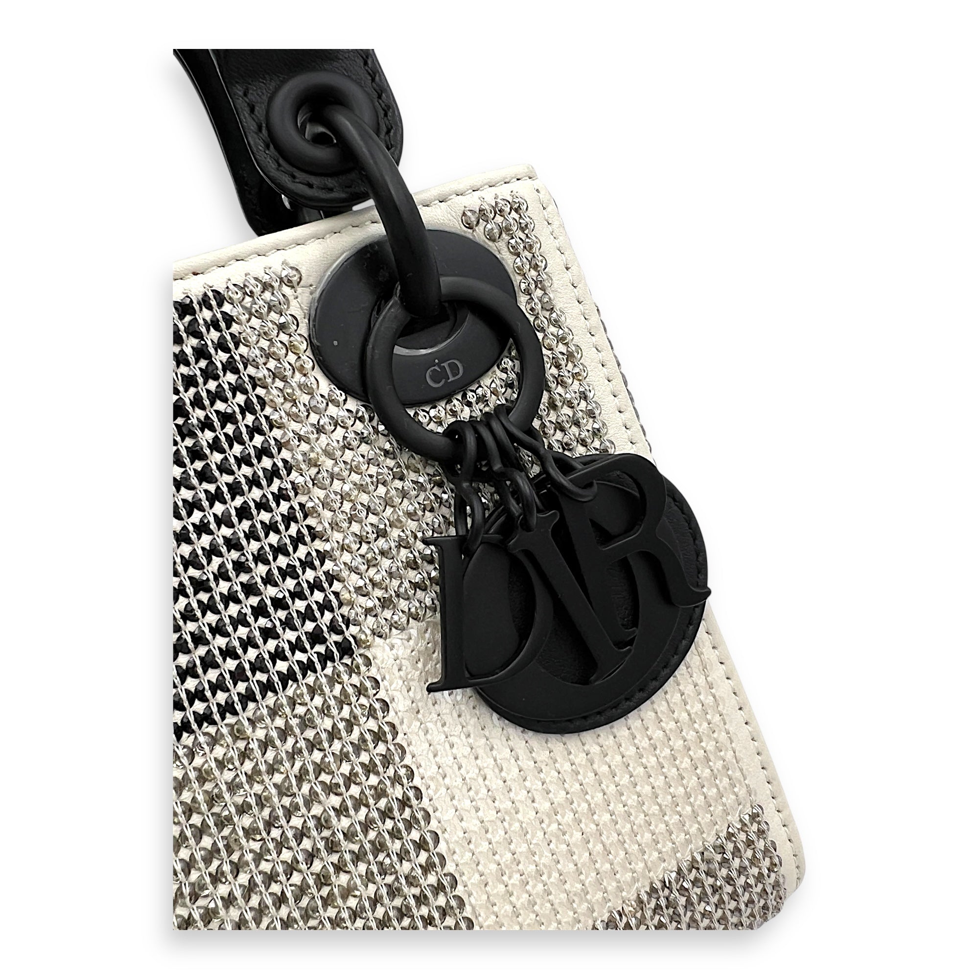 Lady Dior Top Handle Bag Mini White in Calfskin, MATTE BLACK hardware