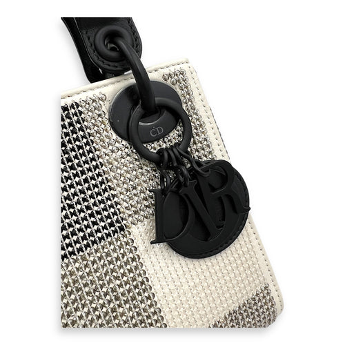 Lady Dior Top Handle Bag Mini White in Calfskin, MATTE BLACK hardware