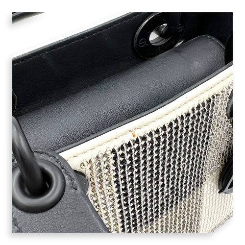 Lady Dior Top Handle Bag Mini White in Calfskin, MATTE BLACK hardware