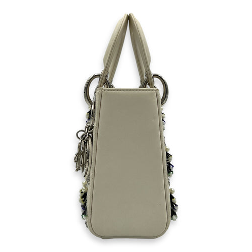Lady Dior Top Handle Bag Mini White in Calfskin, Silver hardware