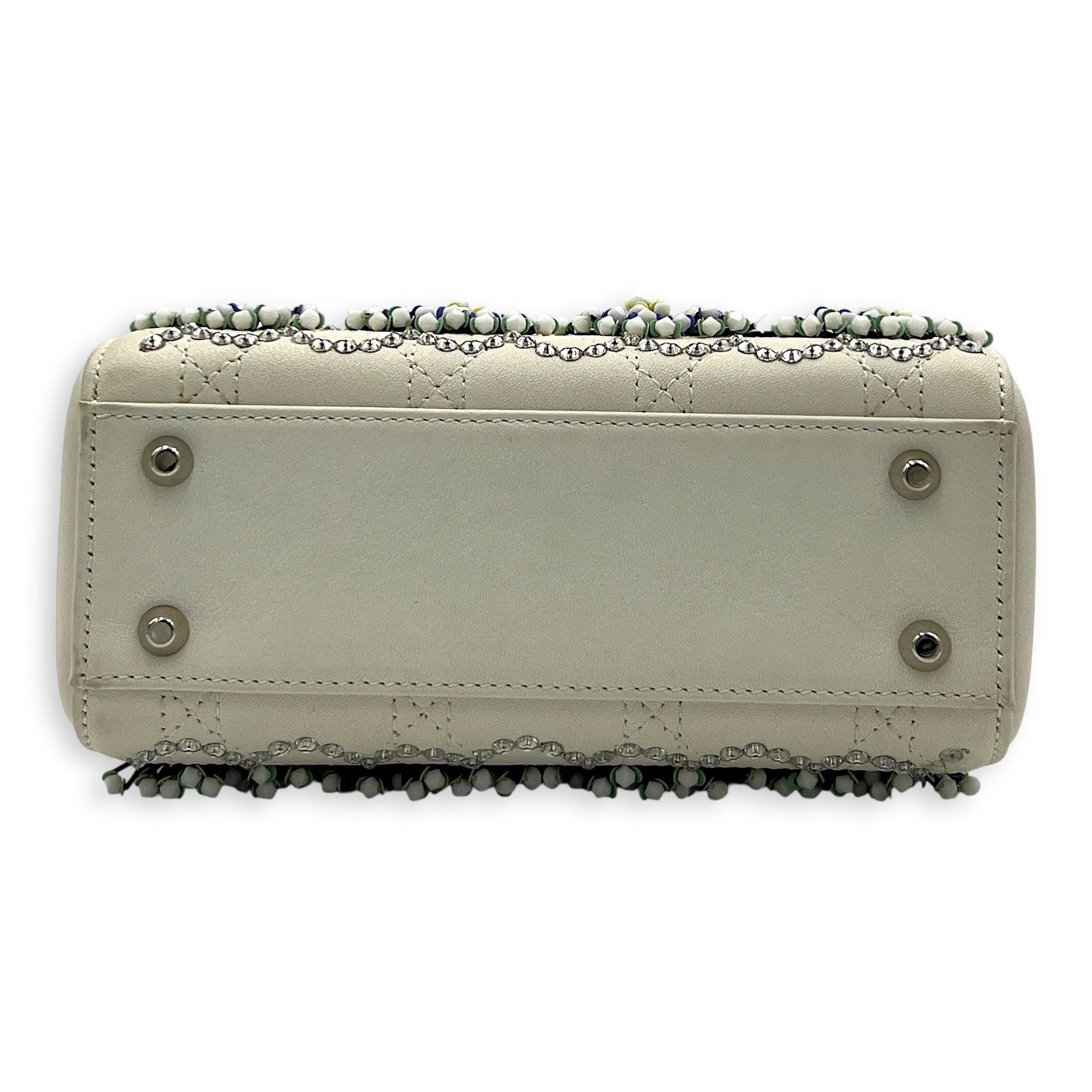 Lady Dior Top Handle Bag Mini White in Calfskin, Silver hardware