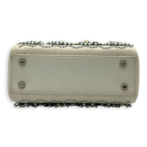 Lady Dior Top Handle Bag Mini White in Calfskin, Silver hardware