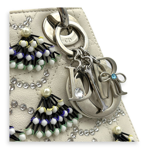 Lady Dior Top Handle Bag Mini White in Calfskin, Silver hardware