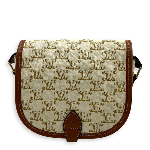 Folco Shoulder Bag White in Coated Canvas, Gold hardware