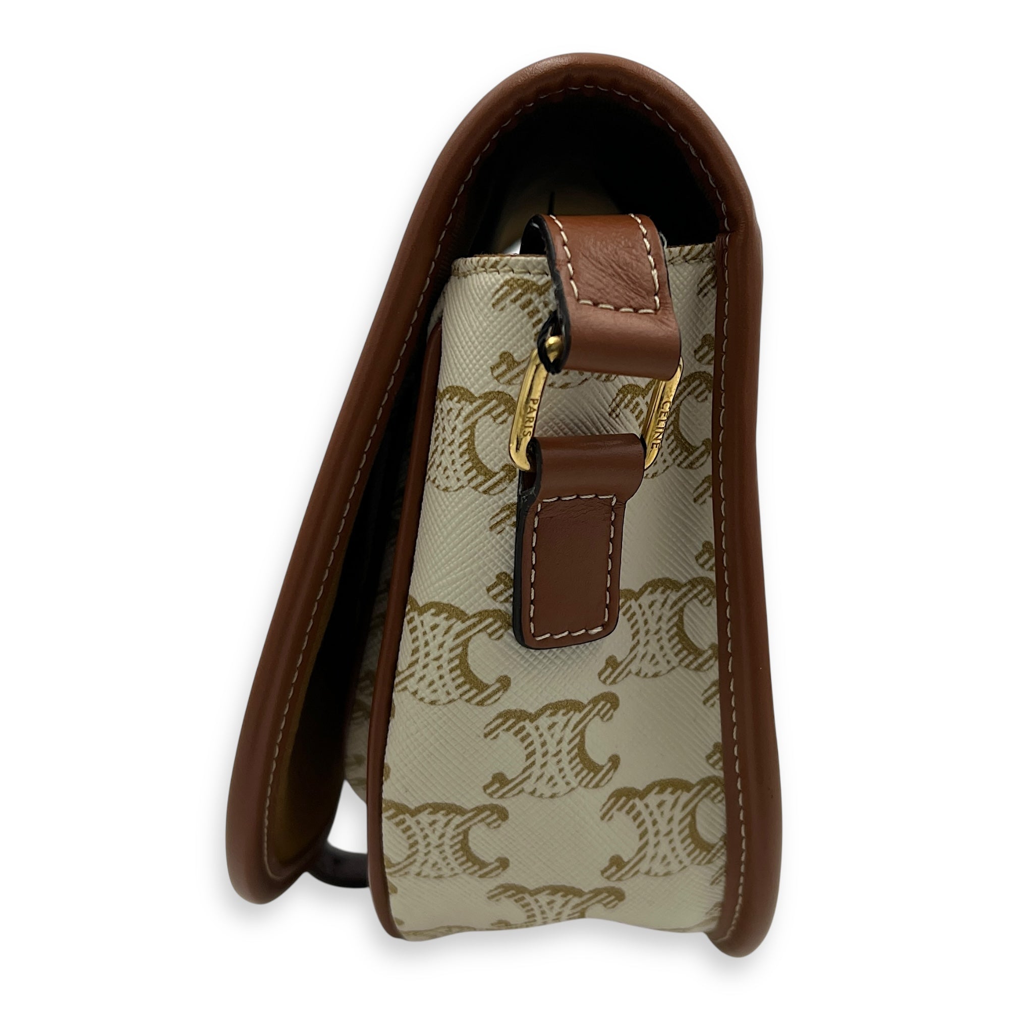 Folco Shoulder Bag White in Coated Canvas, Gold hardware