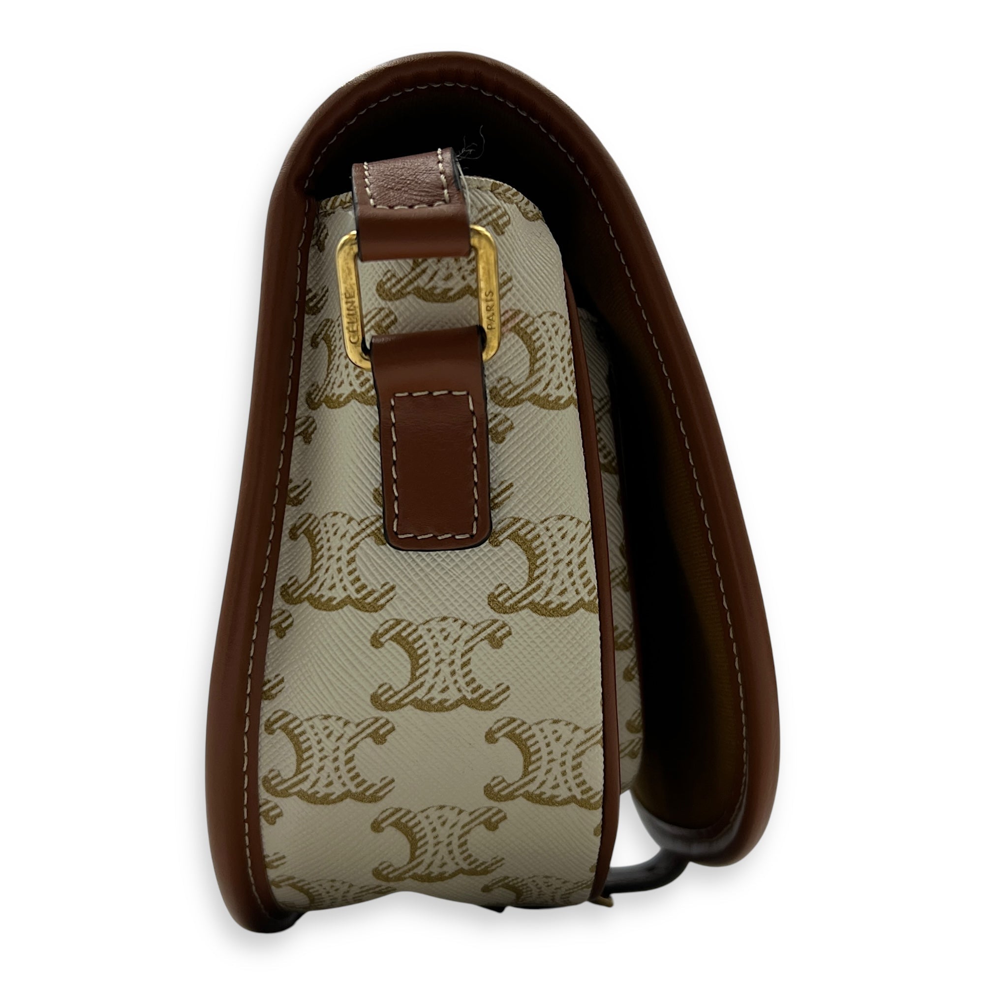 Folco Shoulder Bag White in Coated Canvas, Gold hardware