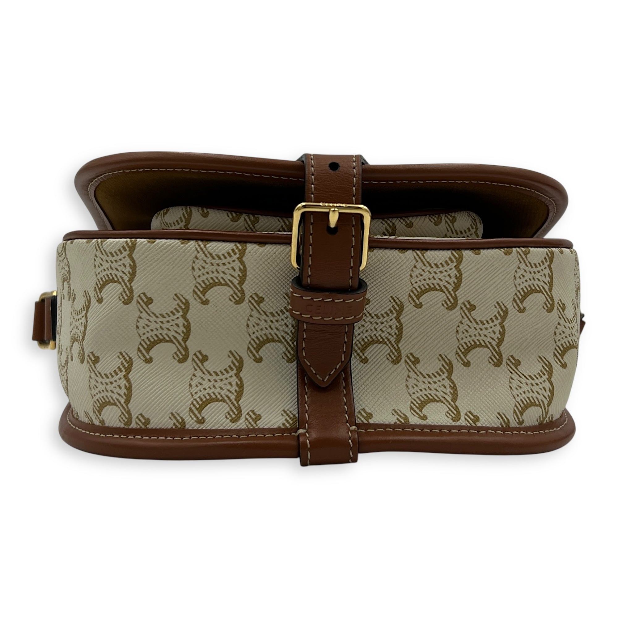 Folco Shoulder Bag White in Coated Canvas, Gold hardware