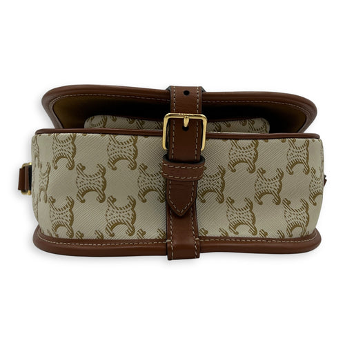 Folco Shoulder Bag White in Coated Canvas, Gold hardware