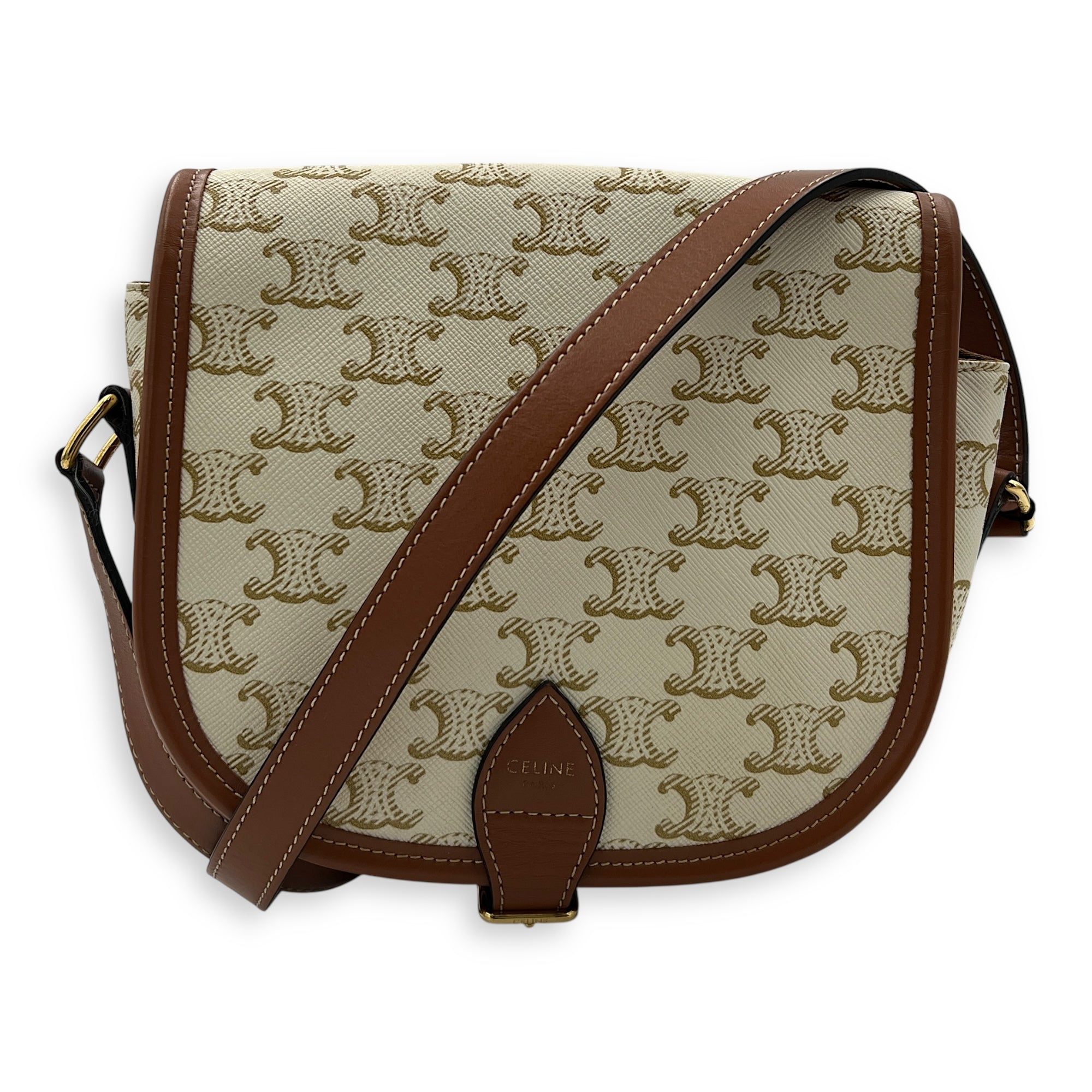 Folco Shoulder Bag White in Coated Canvas, Gold hardware