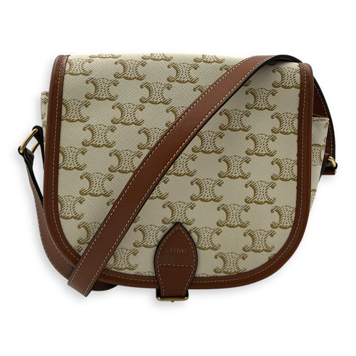 Folco Shoulder Bag White in Coated Canvas, Gold hardware