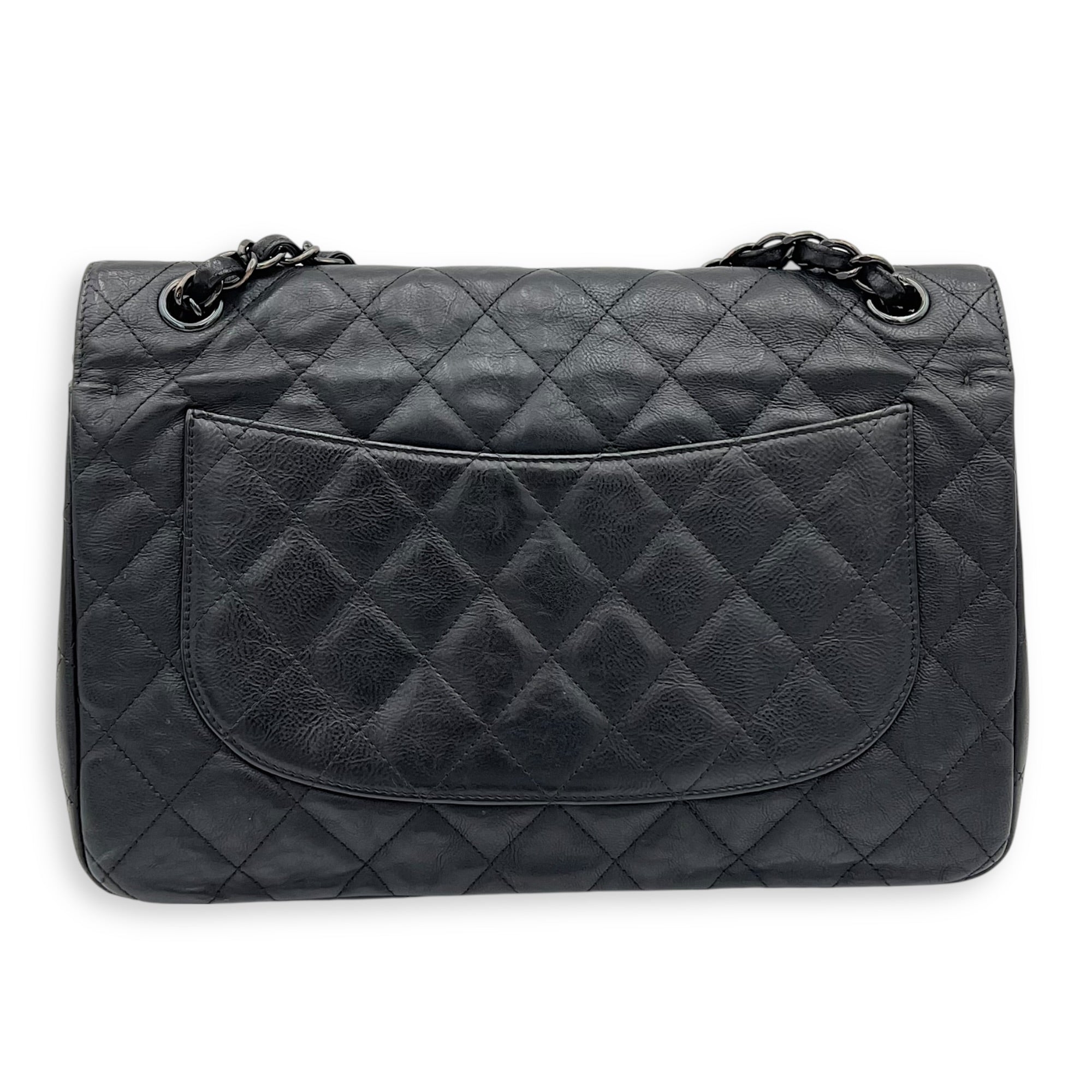 Classic Jumbo Black Shoulder Bag in Calfskin, Black hardware