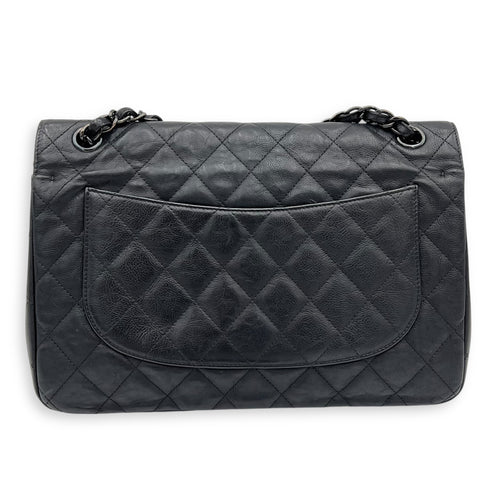 Classic Jumbo Black Shoulder Bag in Calfskin, Black hardware