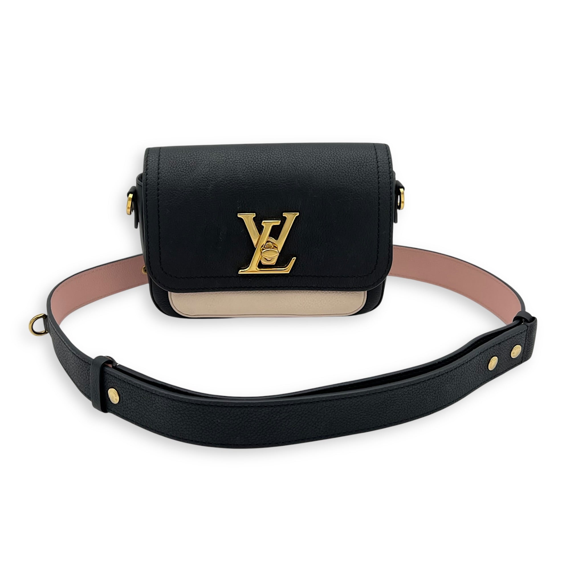 Lock Me Tender Shoulder Bag Black in Calfskin, Gold hardware