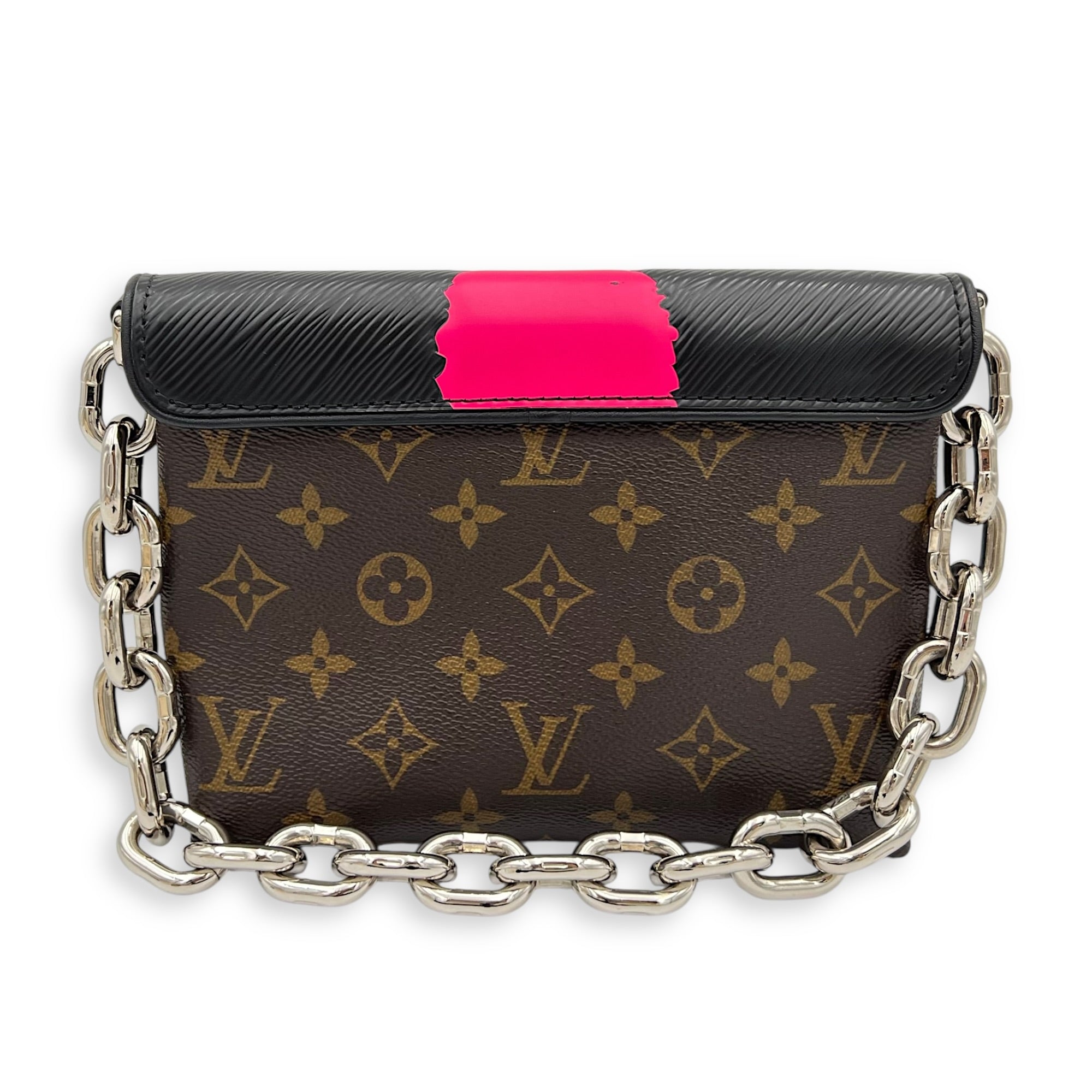 Pochette Kabuki Mask Chain Shoulder Bag Brown in Monogram Coated Canvas, Silver hardware