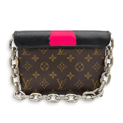 Pochette Kabuki Mask Chain Shoulder Bag Brown in Monogram Coated Canvas, Silver hardware