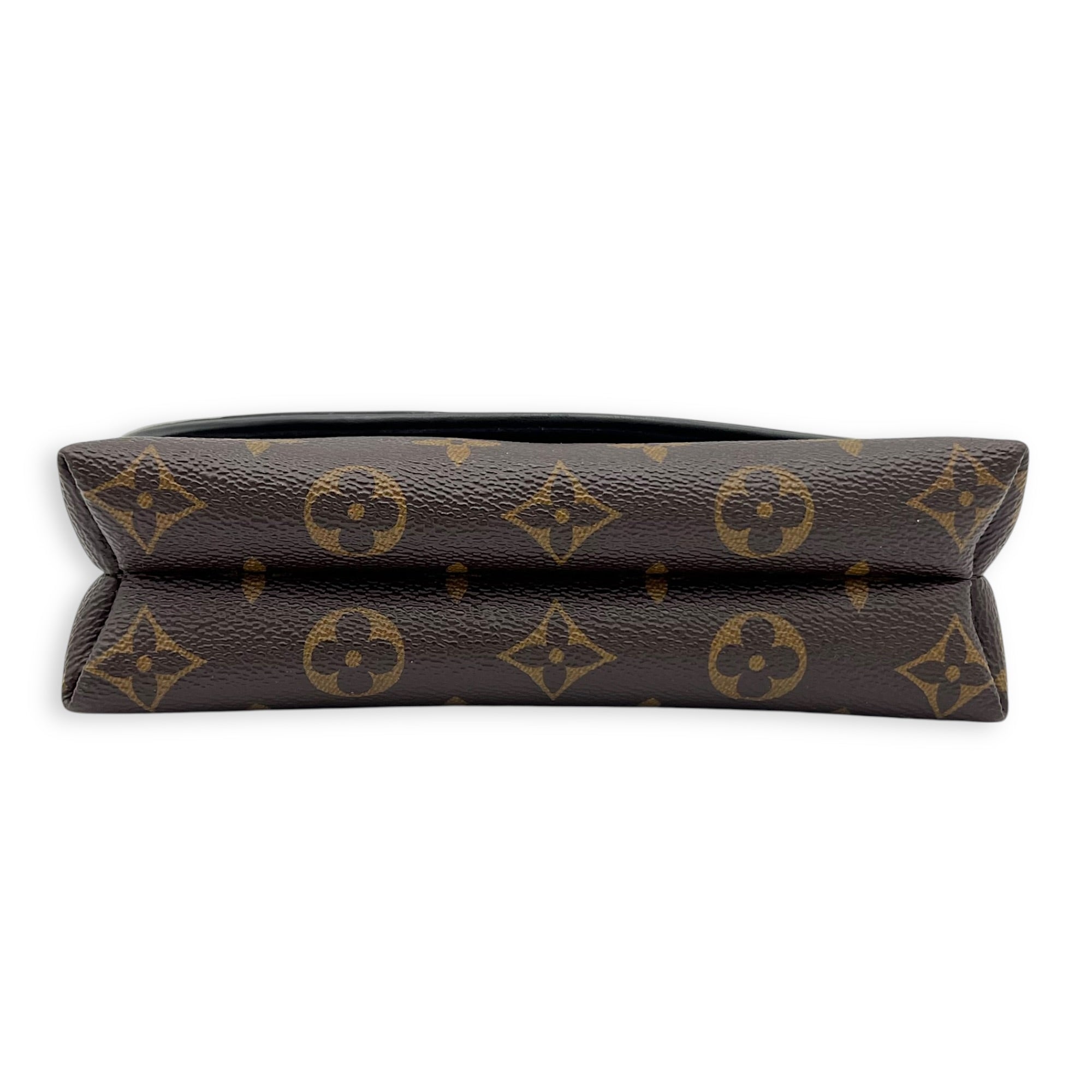 Pochette Kabuki Mask Chain Shoulder Bag Brown in Monogram Coated Canvas, Silver hardware