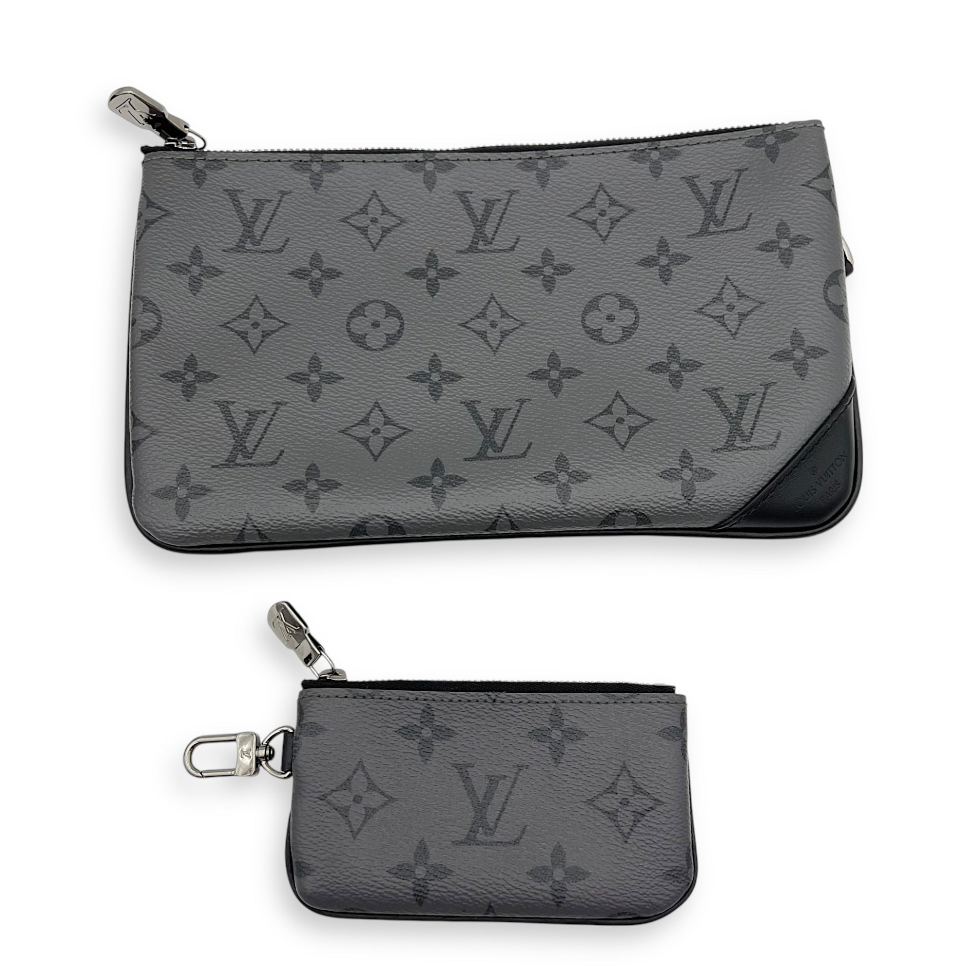 Trio Messenger Black in Monogram Coated Canvas, Silver hardware