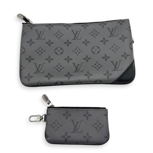 Trio Messenger Black in Monogram Coated Canvas, Silver hardware