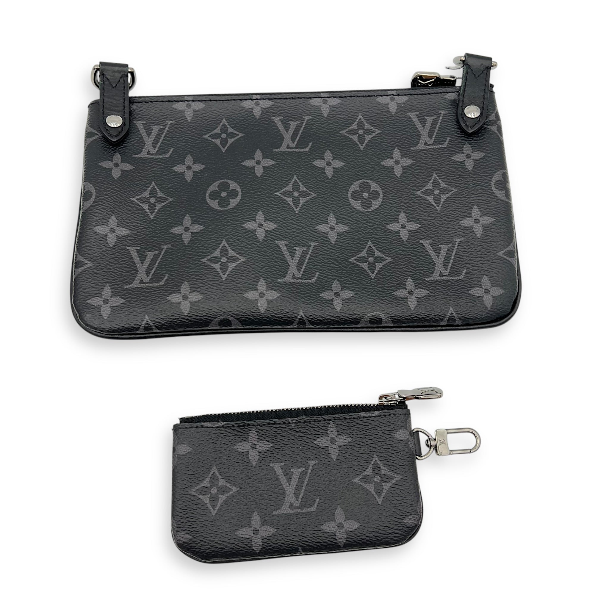 Trio Messenger Black in Monogram Coated Canvas, Silver hardware