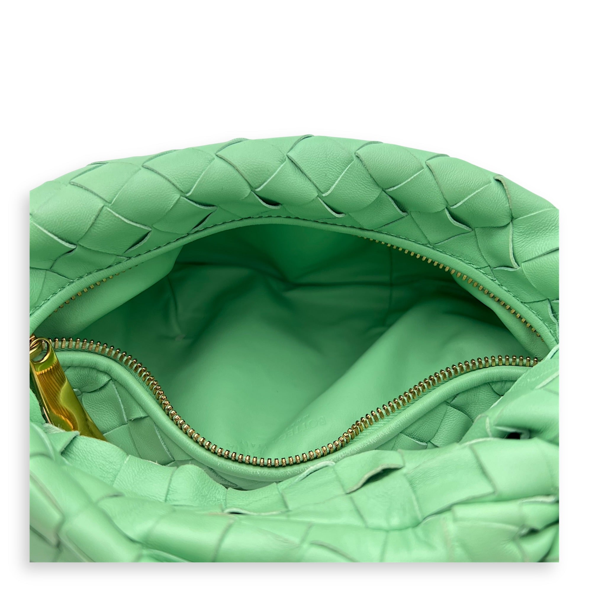 Jodie Top Handle Bag Green in Nappa Leather, Gold hardware