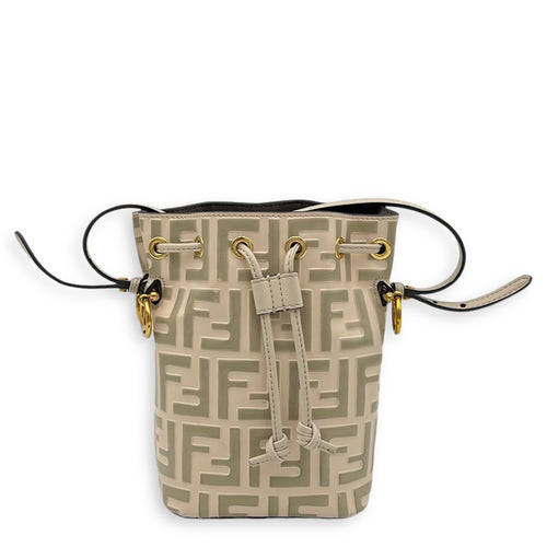 Mon Tresor Bucket Bag White in Embossed Leather, Gold hardware
