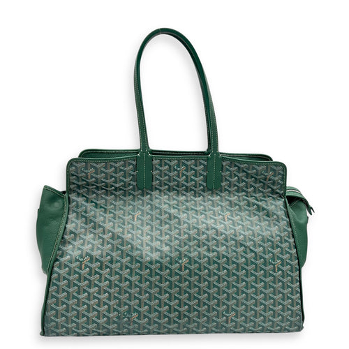 Hardy Tote Bag Green in Coated Canvas, Silver hardware