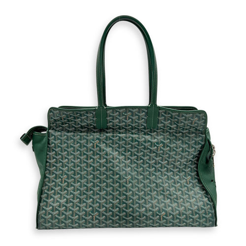 Hardy Tote Bag Green in Coated Canvas, Silver hardware