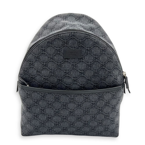 GG Backpack Black in Denim, Silver hardware