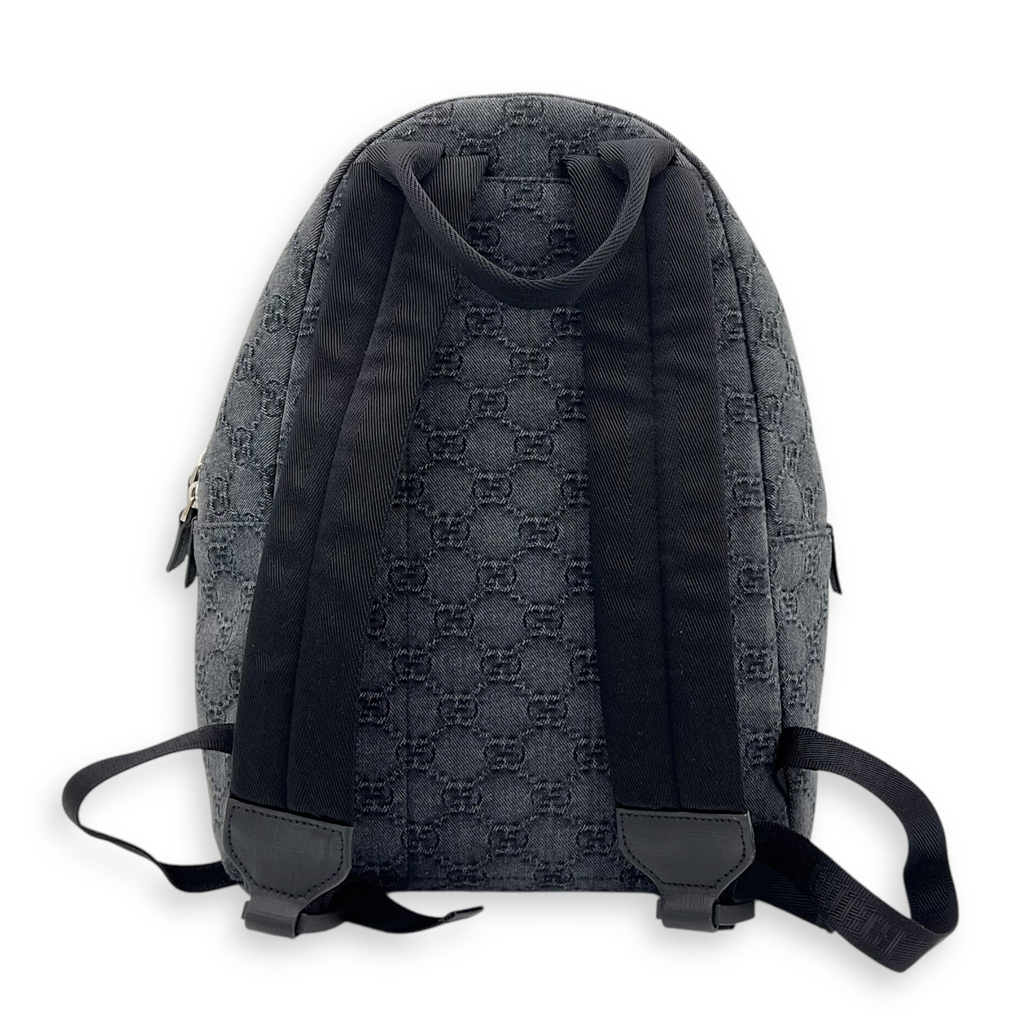 GG Backpack Black in Denim, Silver hardware