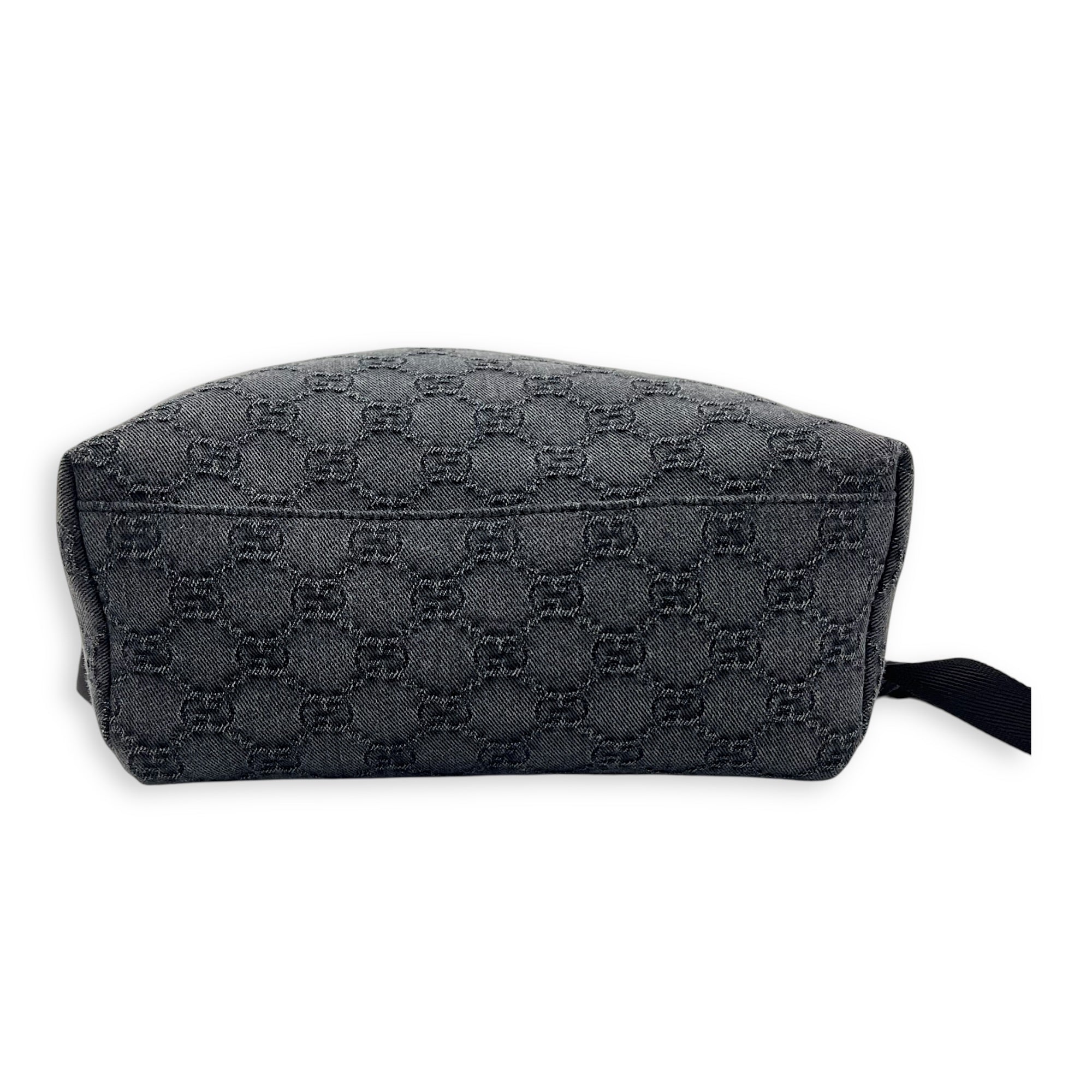 GG Backpack Black in Denim, Silver hardware