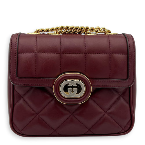 Interlocking GG Deco Shoulder Bag Red in Calfskin, Gold hardware