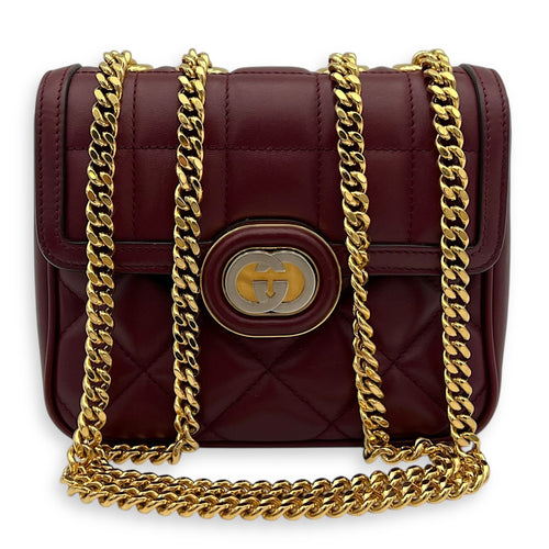 Interlocking GG Deco Shoulder Bag Red in Calfskin, Gold hardware
