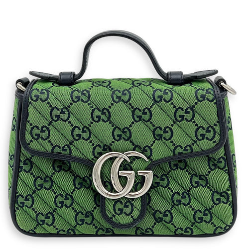 GG Marmont Top Handle Bag Green in Canvas, Silver hardware